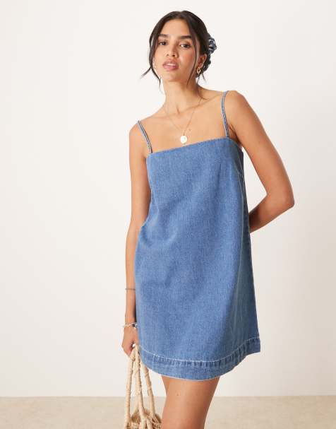 ASOS DESIGN denim cami mini dress in midwash blue - view 1