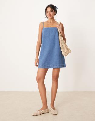 Asos Design Denim Cami Mini Dress In Blue
