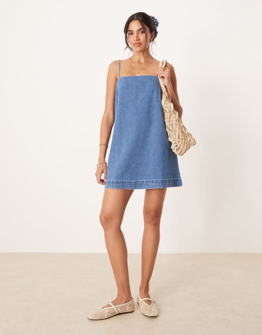 ASOS DESIGN denim cami mini dress in midwash blue