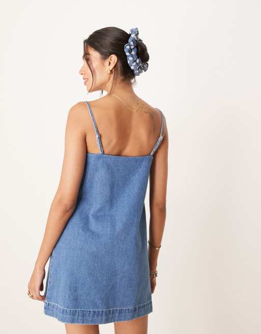 ASOS DESIGN denim cami mini dress in midwash blue