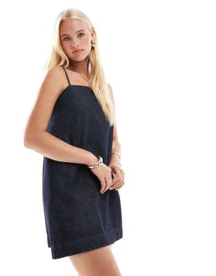 Shop Asos Design Denim Cami Mini Dress