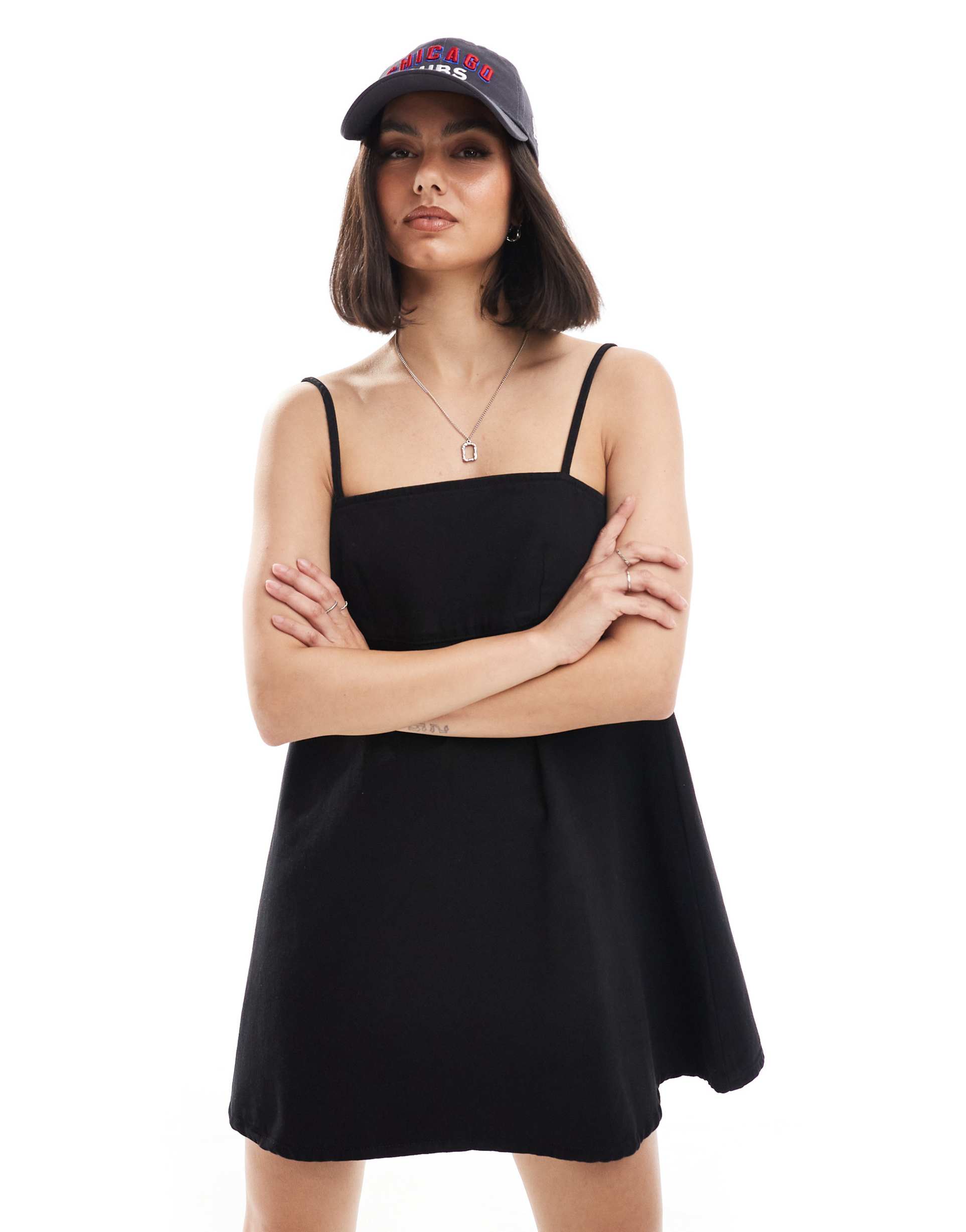 asos design denim cami mini dress in washed black