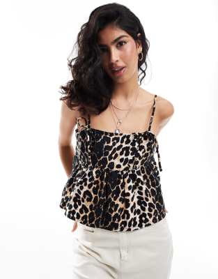 denim cami top in leopard print-Multi