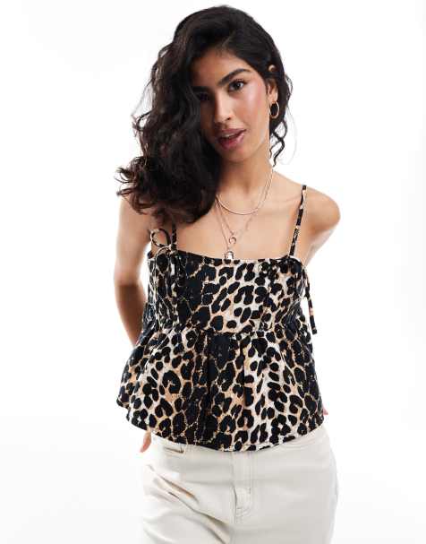 ASOS DESIGN denim cami top in leopard print - view 1