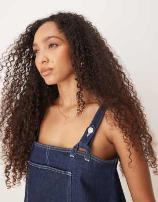 Asos Design Denim Cami Top With Fisherman Strap Details-navy In Navy
