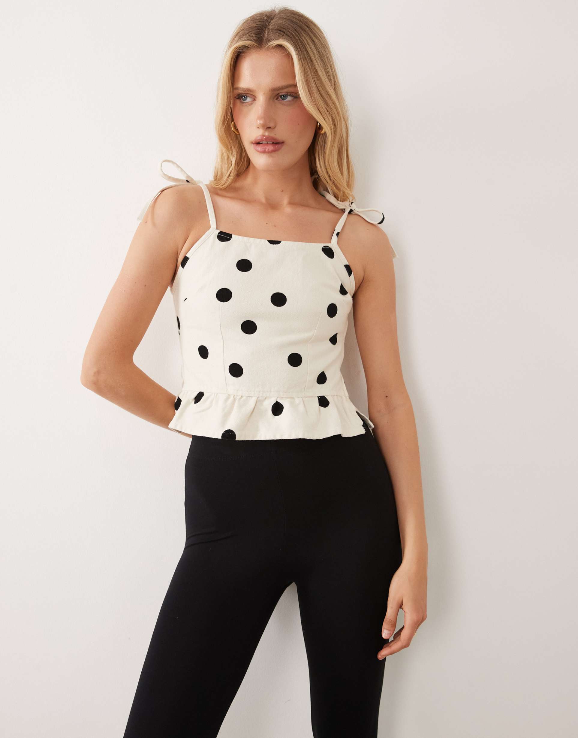 asos design denim cami top with tie detail