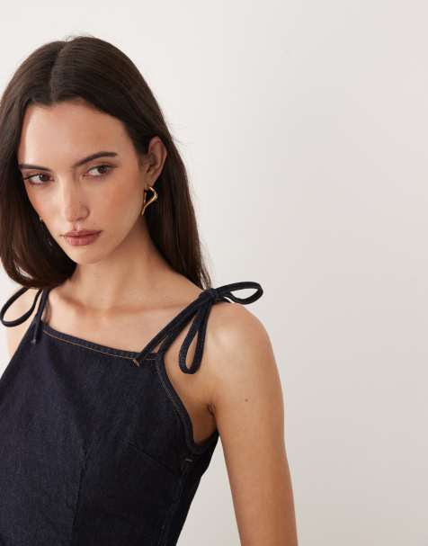 ASOS DESIGN denim cami top with tie detail - view 1