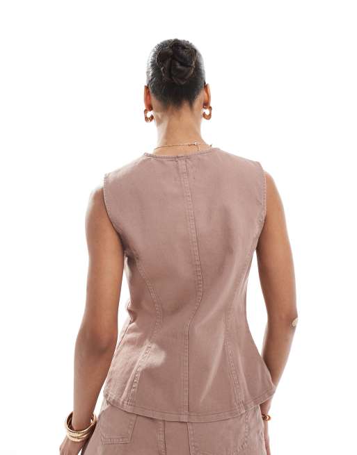 ASOS DESIGN denim cami vest in mocha - part of a set, 4 of 4