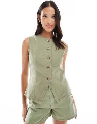 ASOS DESIGN denim cami vest in sage - part of a set-Green