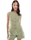[ASOS DESIGN] ASOS DESIGN denim cami waistcoat in sage (part of a set)-Green L Sage