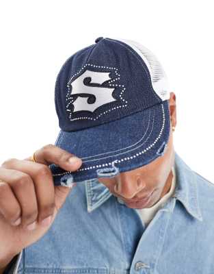 ASOS DESIGN ASOS DESIGN denim cap with contrast stitch-Blue