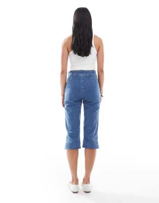 Asos Design Denim Capri Pants In Blue