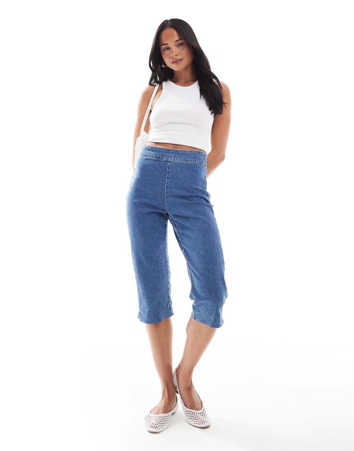 ASOS DESIGN denim capri trousers in ecru