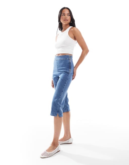 ASOS DESIGN denim capri trousers in ecru, 3 of 5
