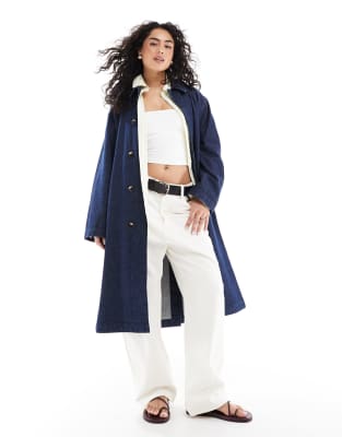 denim car coat in rinse wash-Blue