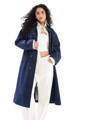 Asos Design Denim Car Coat In Blue