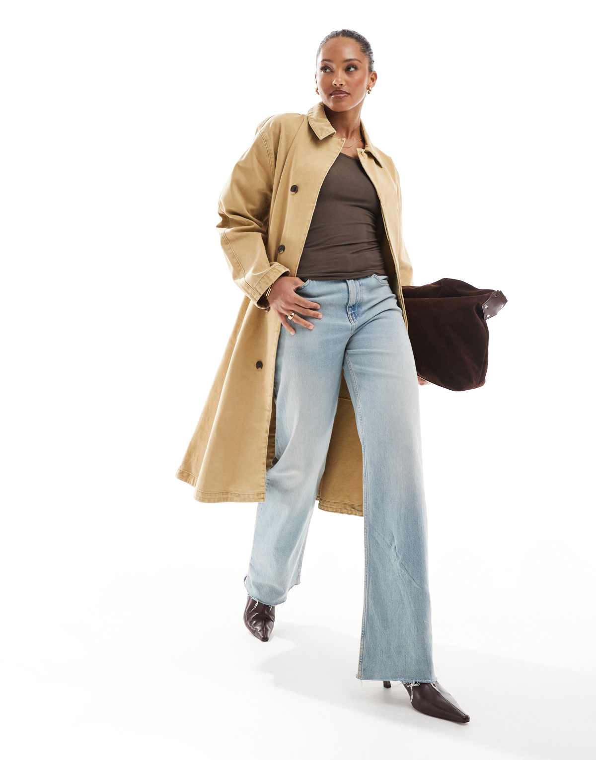 ASOS DESIGN denim car coat in tan