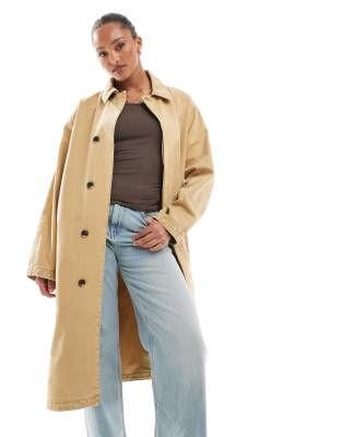 Asos Design Denim Car Coat In Brown