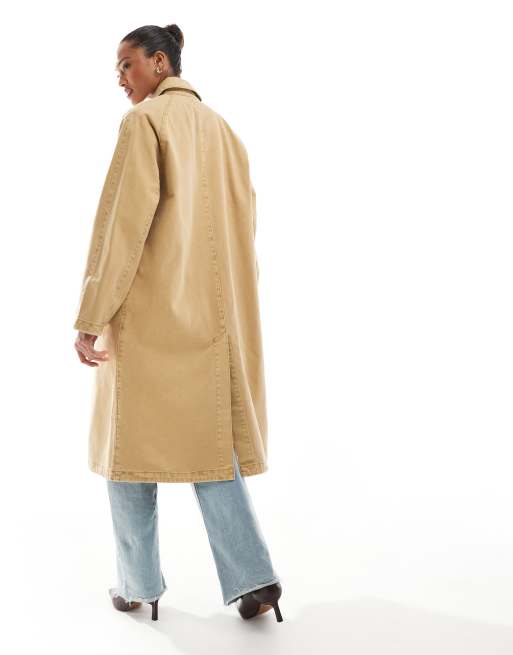 ASOS DESIGN denim car coat in tan