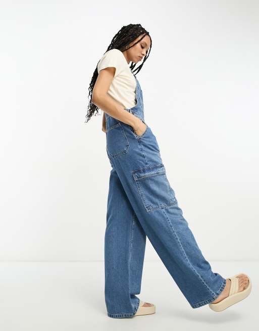 ASOS DESIGN denim dungaree in mid blue