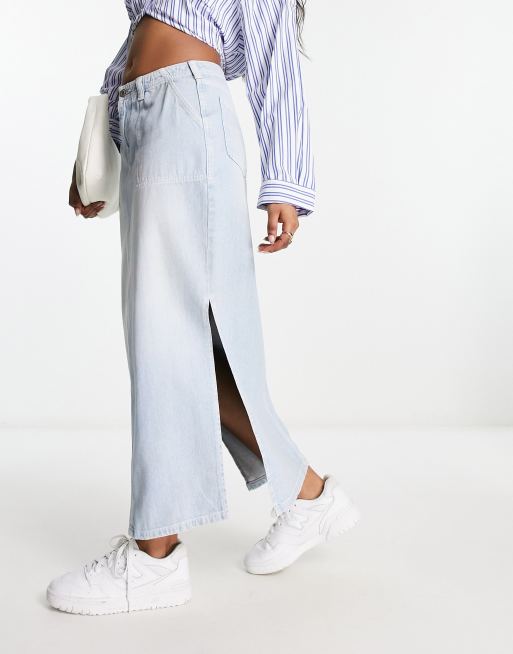 CerbeShops DESIGN denim cargo maxi skirt in bleach