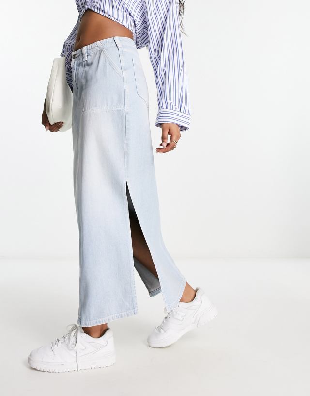 ASOS DESIGN - denim cargo maxi skirt in bleach