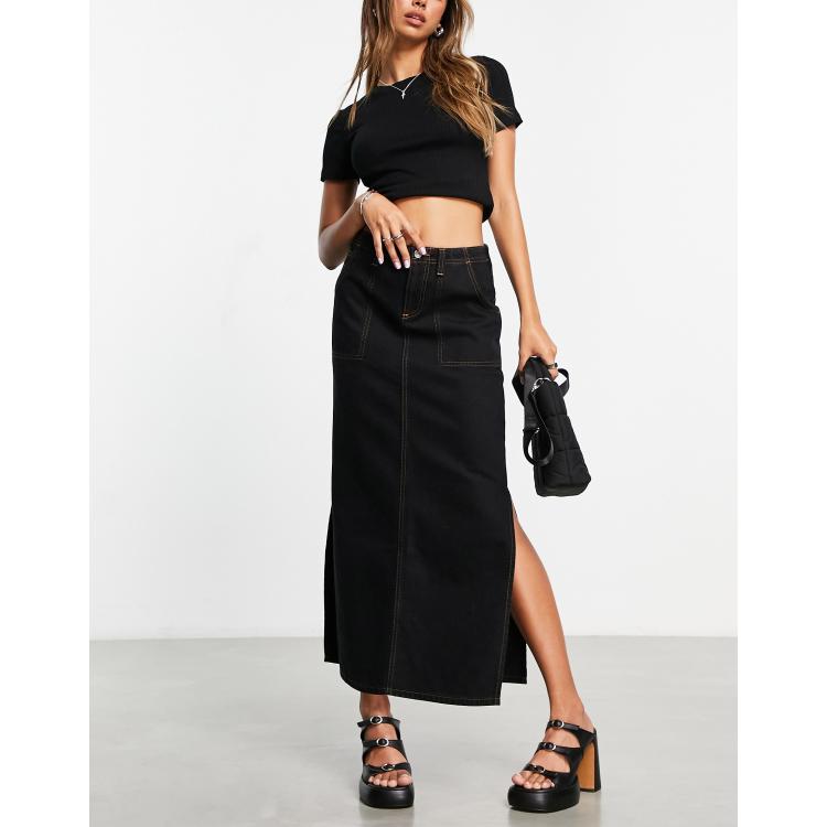 ASOS DESIGN denim cargo midi skirt in washed black