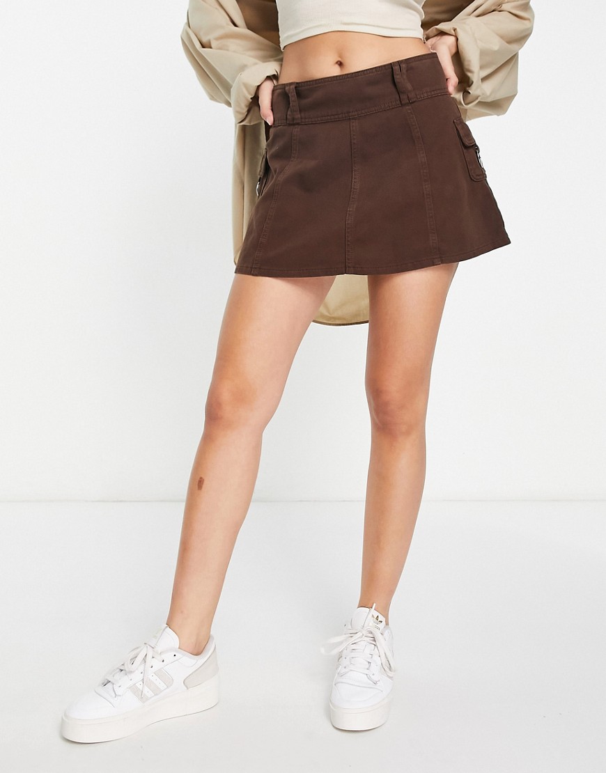 ASOS DESIGN denim cargo mini skirt in brown