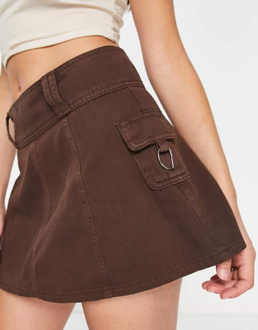 ASOS DESIGN denim cargo mini skirt in brown