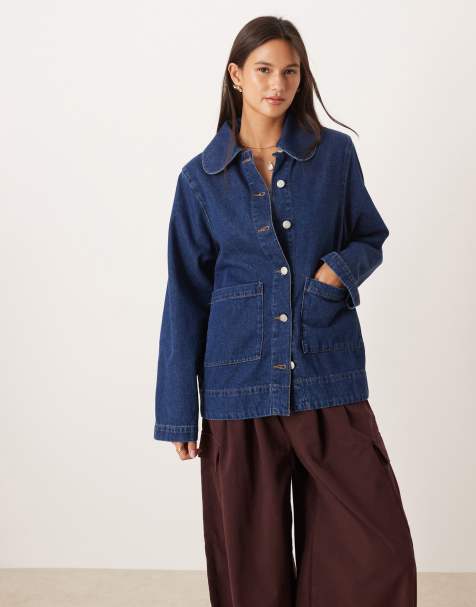 ASOS DESIGN denim chuck on shacket with retro detailing in indigo - view 1