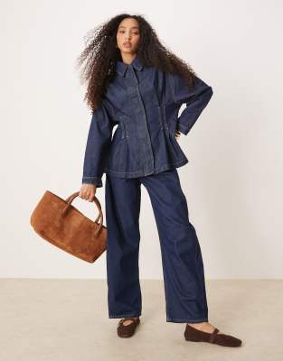 Asos Design Denim Cinch Shirt In Blue