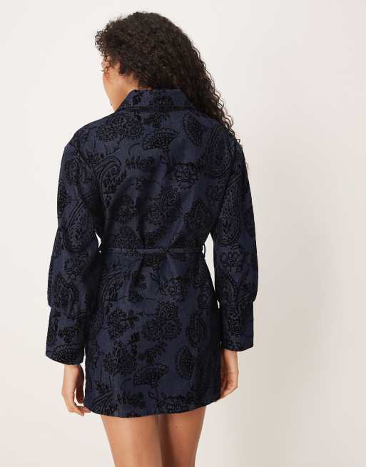 ASOS DESIGN denim cinch shirtdress with paisley flock in mid blue, 4 of 4