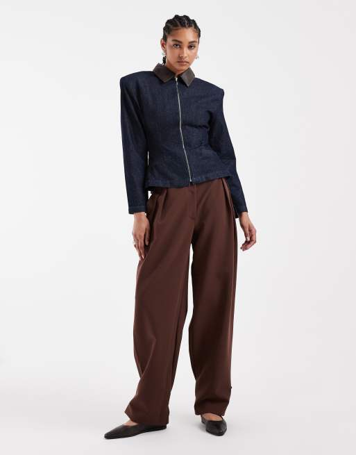 ASOS DESIGN denim cinch zip through jacket in indigo, 4 of 4