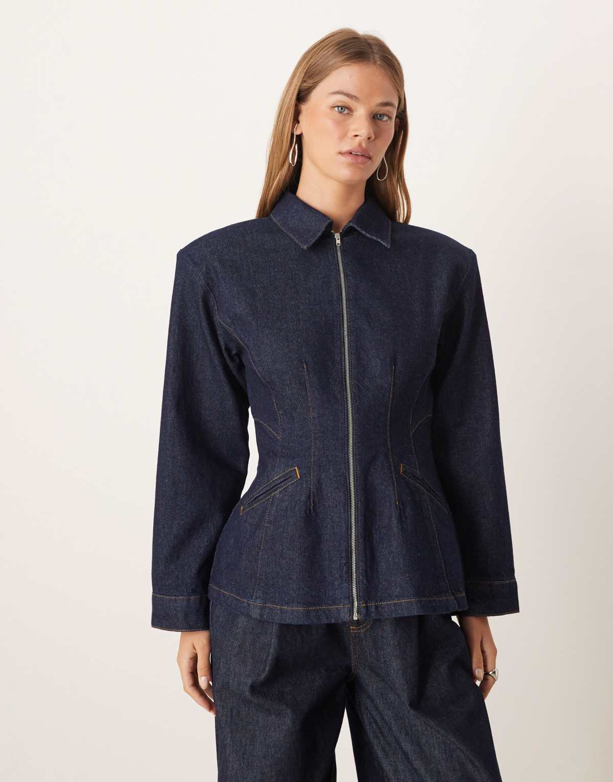 ASOS DESIGN denim cinched barn jacket in indigo