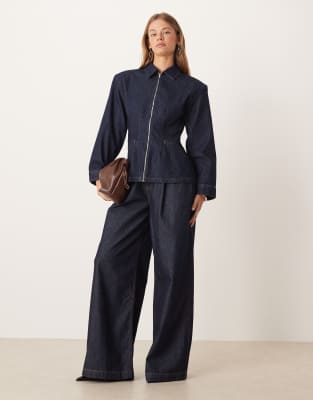 Asos Design Denim Cinched Barn Jacket In Blue