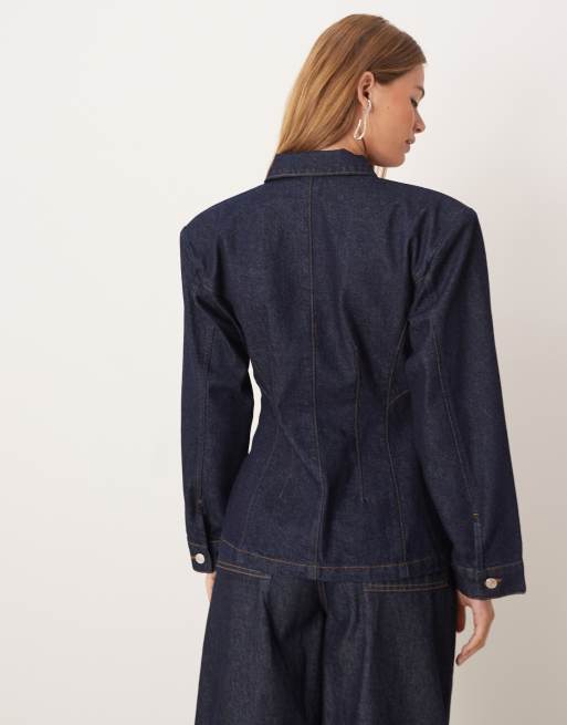 ASOS DESIGN denim cinched barn jacket in indigo, 3 of 4