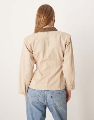 Asos Design Denim Cinched Barn Jacket In Brown