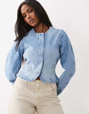 Asos Design Denim Cinched Barrel Sleeve Jacket Co Ord In Black