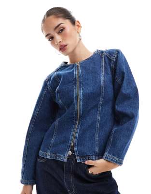 denim cinched jacket in indigo-Blue