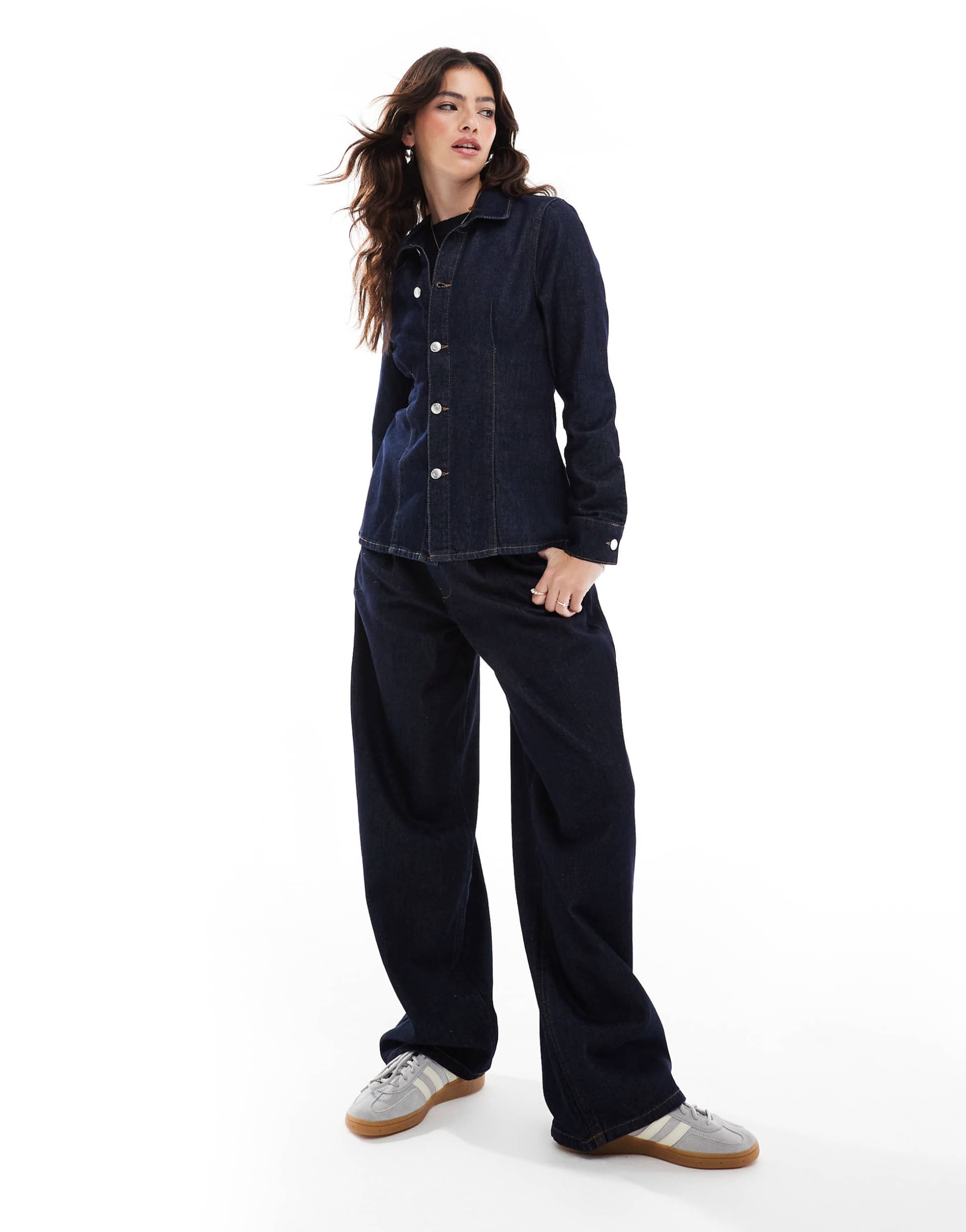 asos design denim cinched shirt in indigo
