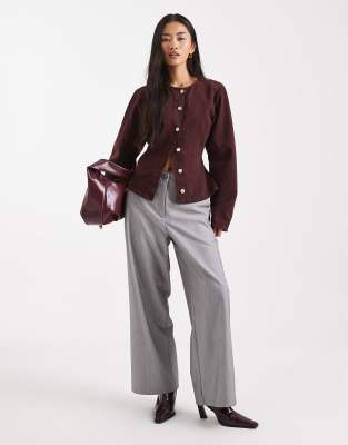 Asos Design Denim Cinched Shirt In Burgundy
