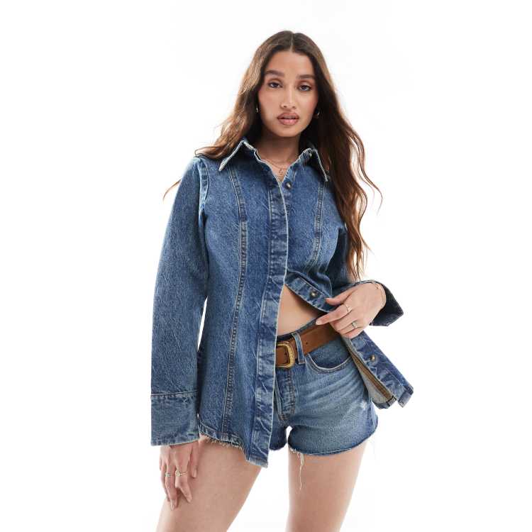 ASOS DESIGN denim cinched shirt in vintage wash | ASOS