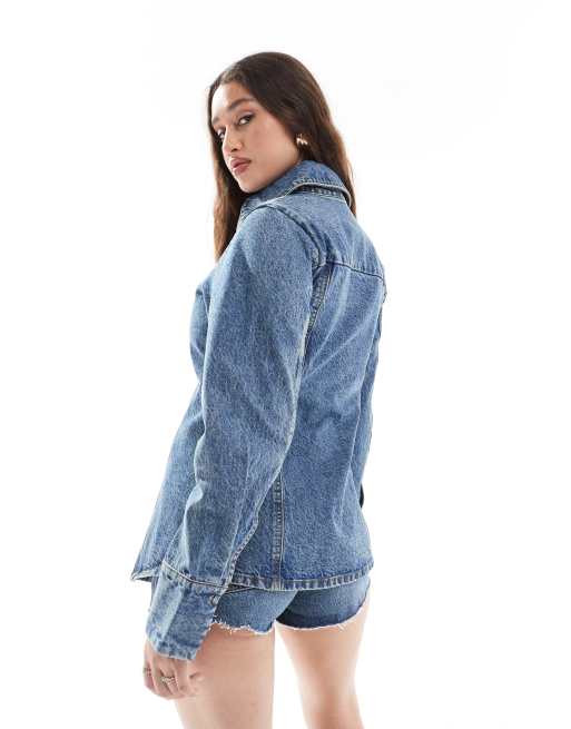 ASOS DESIGN denim cinched shirt in vintage wash, 4 of 4