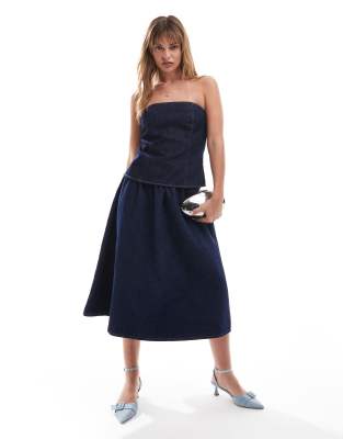 Asos Design Denim Circle Skirt In Indigo-blue