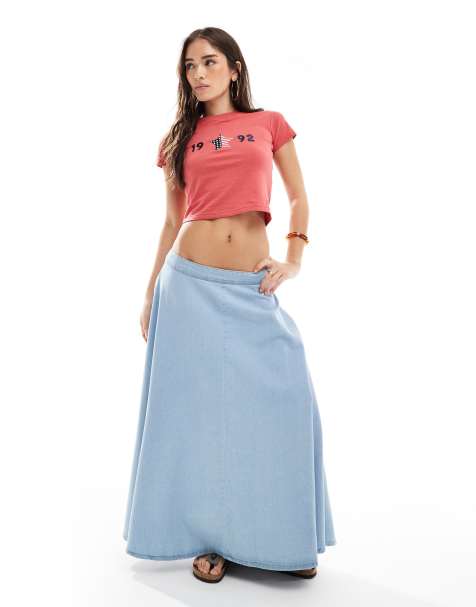 ASOS DESIGN denim circle skirt in mid blue - view 1