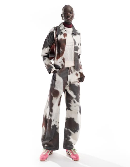 ASOS DESIGN denim clean collared jacket in cow print, 2 of 5