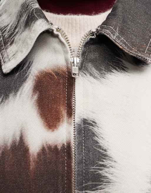ASOS DESIGN denim clean collared jacket in cow print, 3 of 5