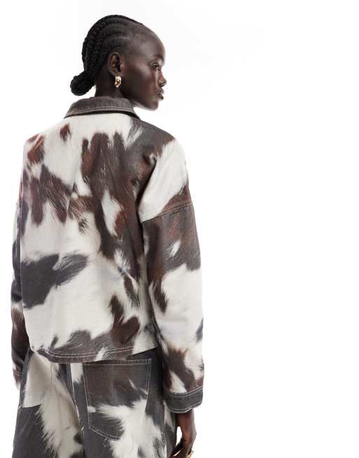 ASOS DESIGN denim clean collared jacket in cow print, 4 of 5