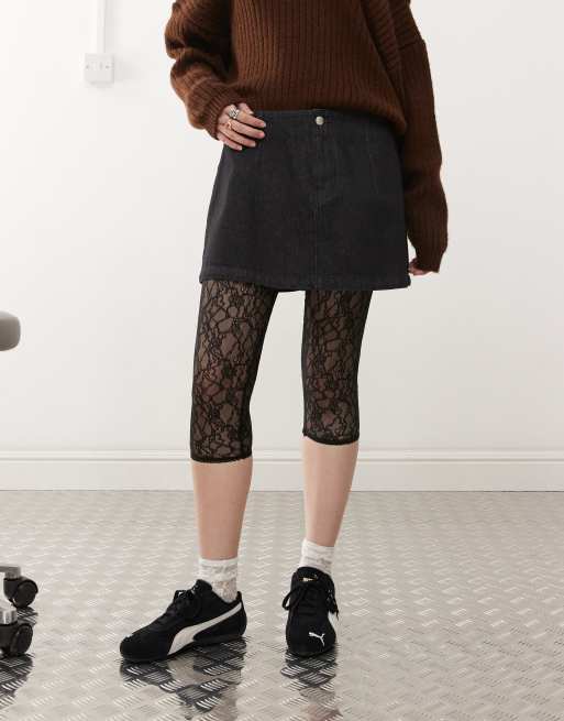 ASOS DESIGN denim clean waistband pelmet skirt in rinse black ASOS