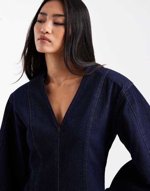 denim cocoon sleeve mini dress Scanlan Theodore Denim Cocoon Sleeve Mini Dress Blue Size AU 10